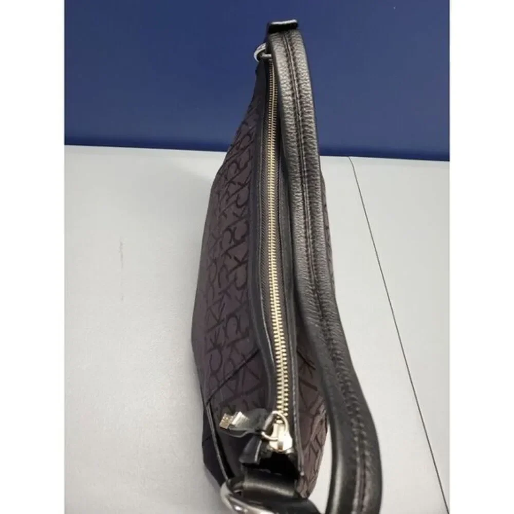 Calvin Klein Hobo‎ Bag Womens Black Canvas Shoulder Strap Silver Hardware